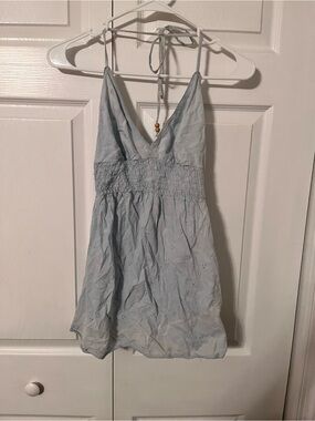 Lilu Light Blue Eyelet Halter Mini Dress